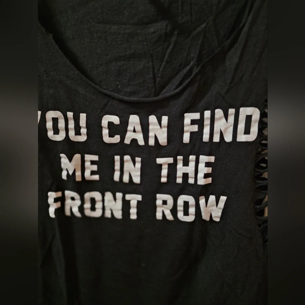 Black Graphic Tank with Side Cutouts - YOU CAN FIND ME IN THE FRONT ROW - Picture 3 of 9